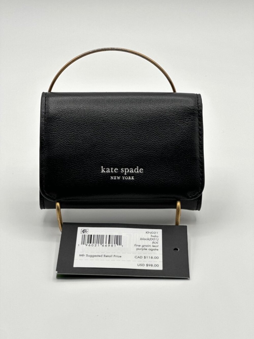 Kate Spade Black Halo Fine Grain Leather Card Case Trifold Wallet KN031 NEW